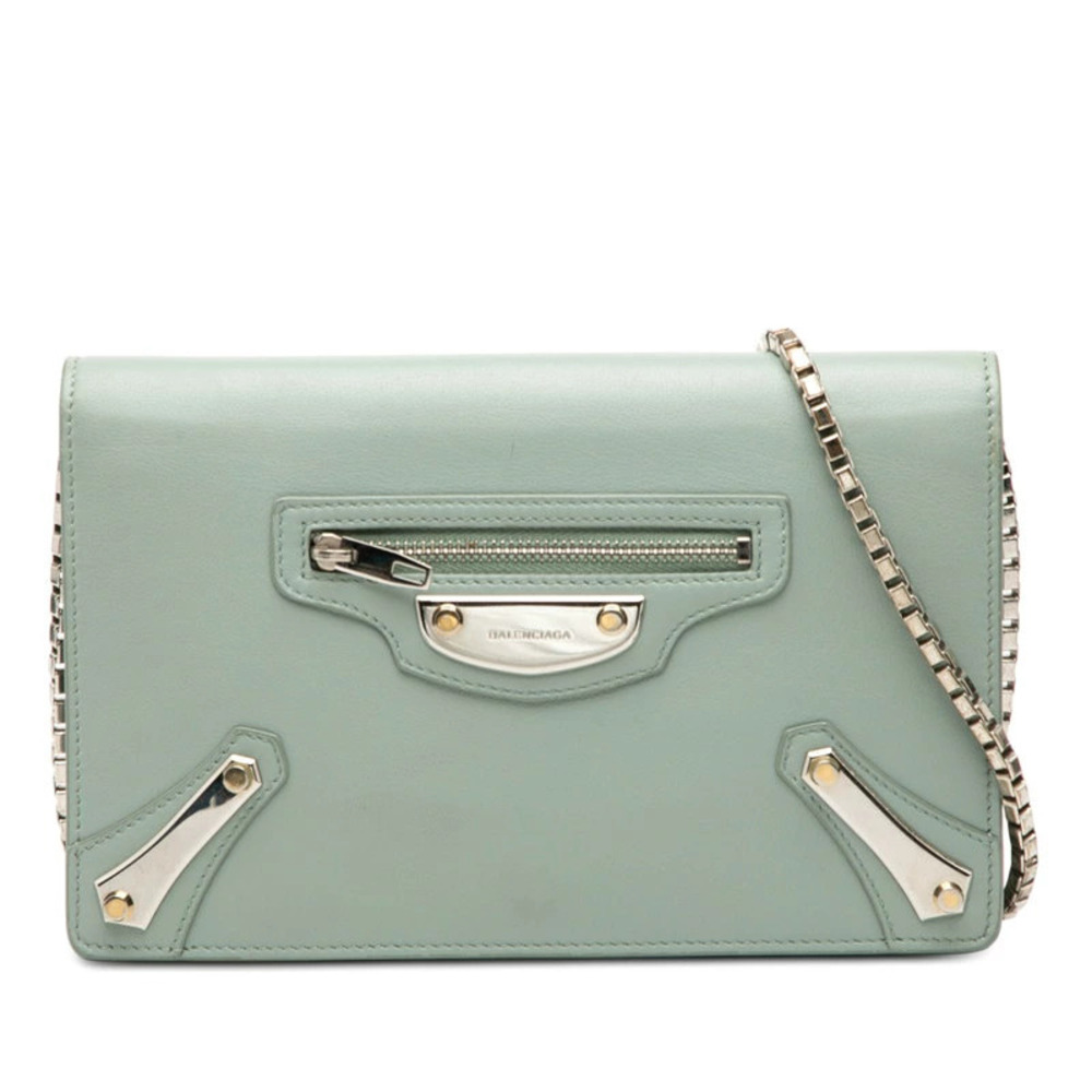 Balenciaga Chain Shoulder Bag Wallet Blue Leather